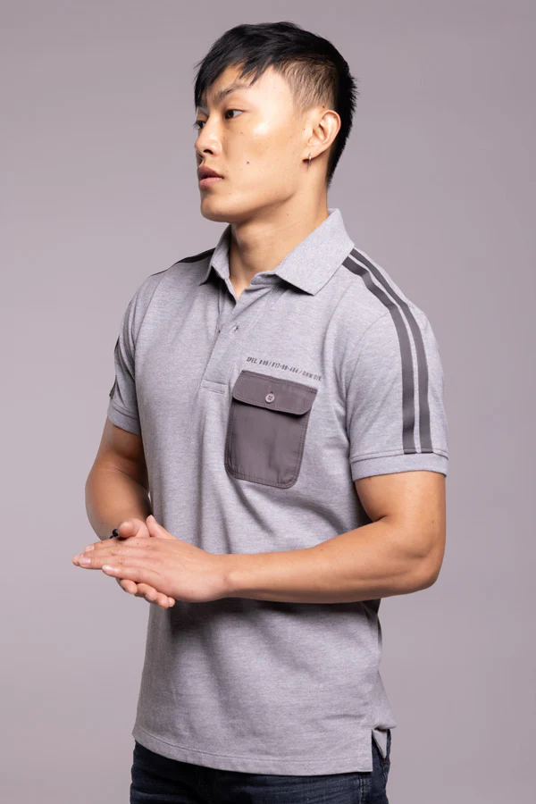 Med Grey Half Sleeves Pique Polo Tee - Image 3