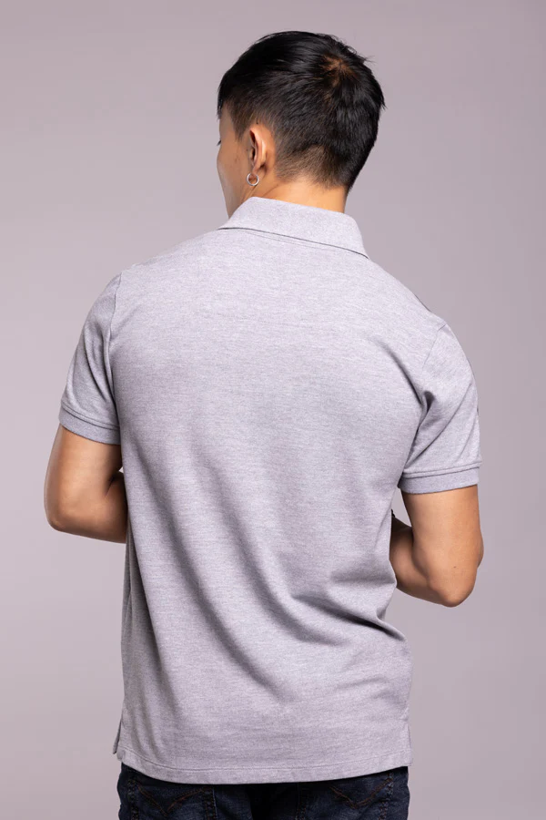 Med Grey Half Sleeves Pique Polo Tee - Image 4