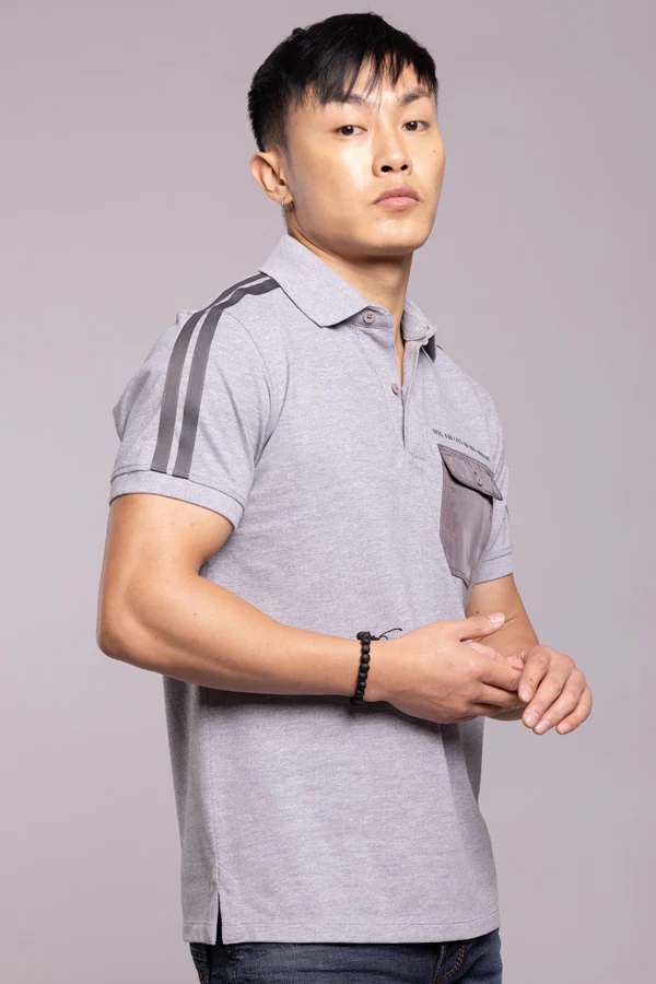 Med Grey Half Sleeves Pique Polo Tee - Image 5