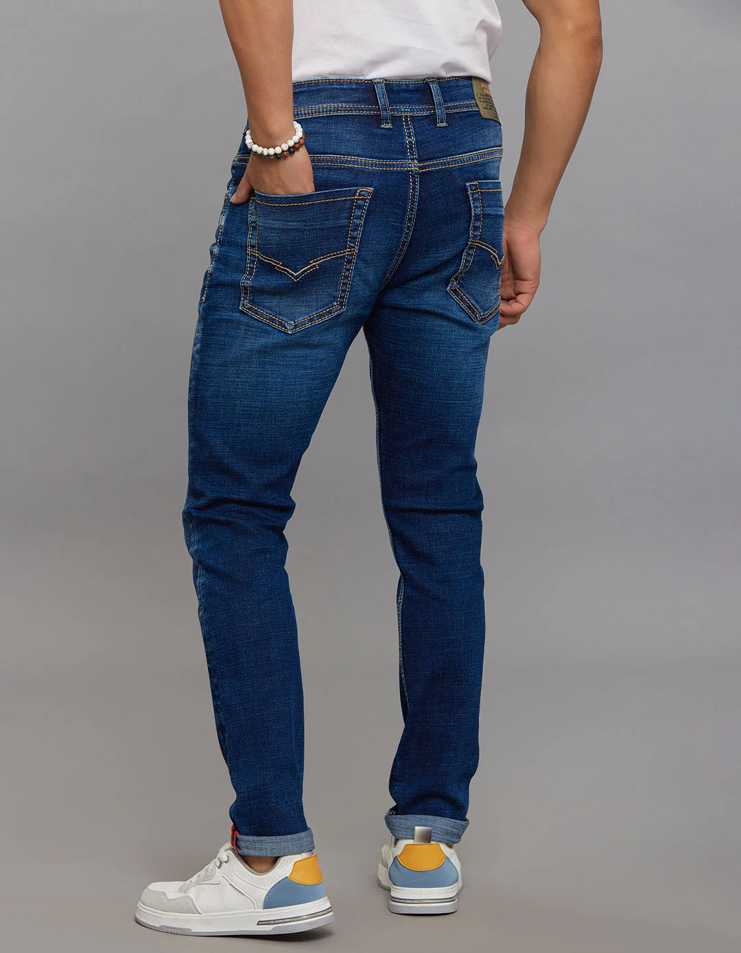 Medium Blue 5 Pocket Low-Rise Tapered Ankle Length Stretch Jeans - Image 5