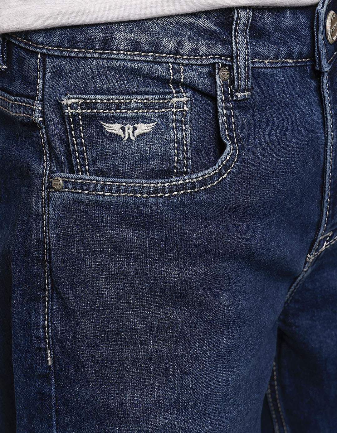 Medium Blue 5 Pocket Midrise Loose Fit Stretch Jeans - Image 6