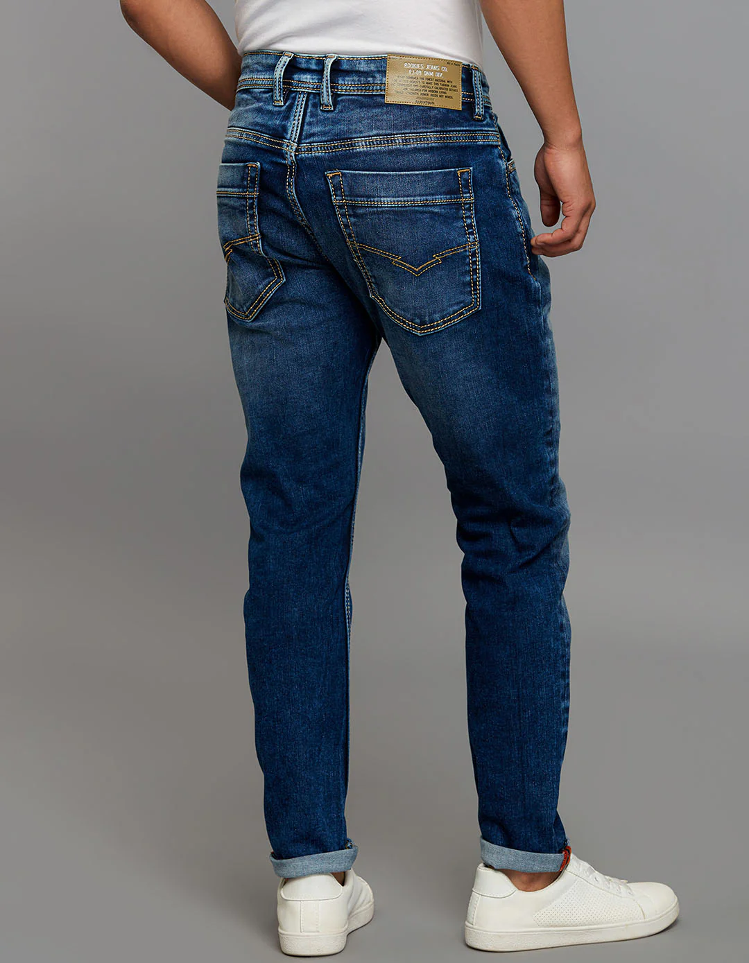 Medium Blue 5 Pocket Low-Rise Tapered Ankle Length Stretch Jeans - Image 7