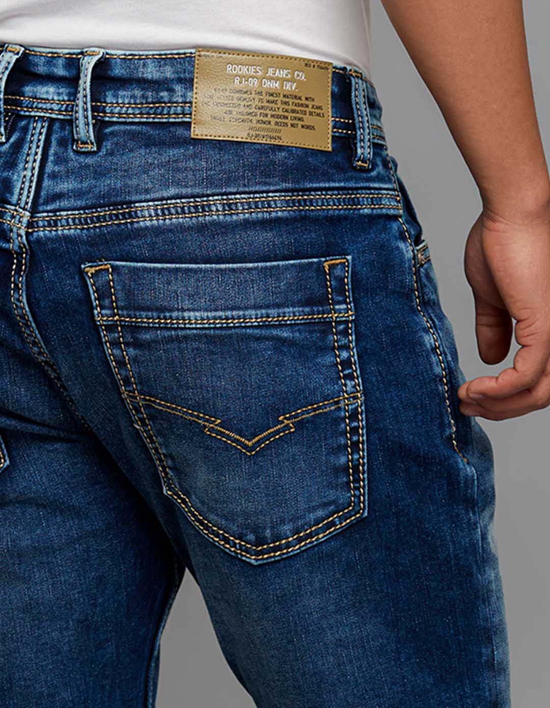 Medium Blue 5 Pocket Low-Rise Tapered Ankle Length Stretch Jeans - Image 8