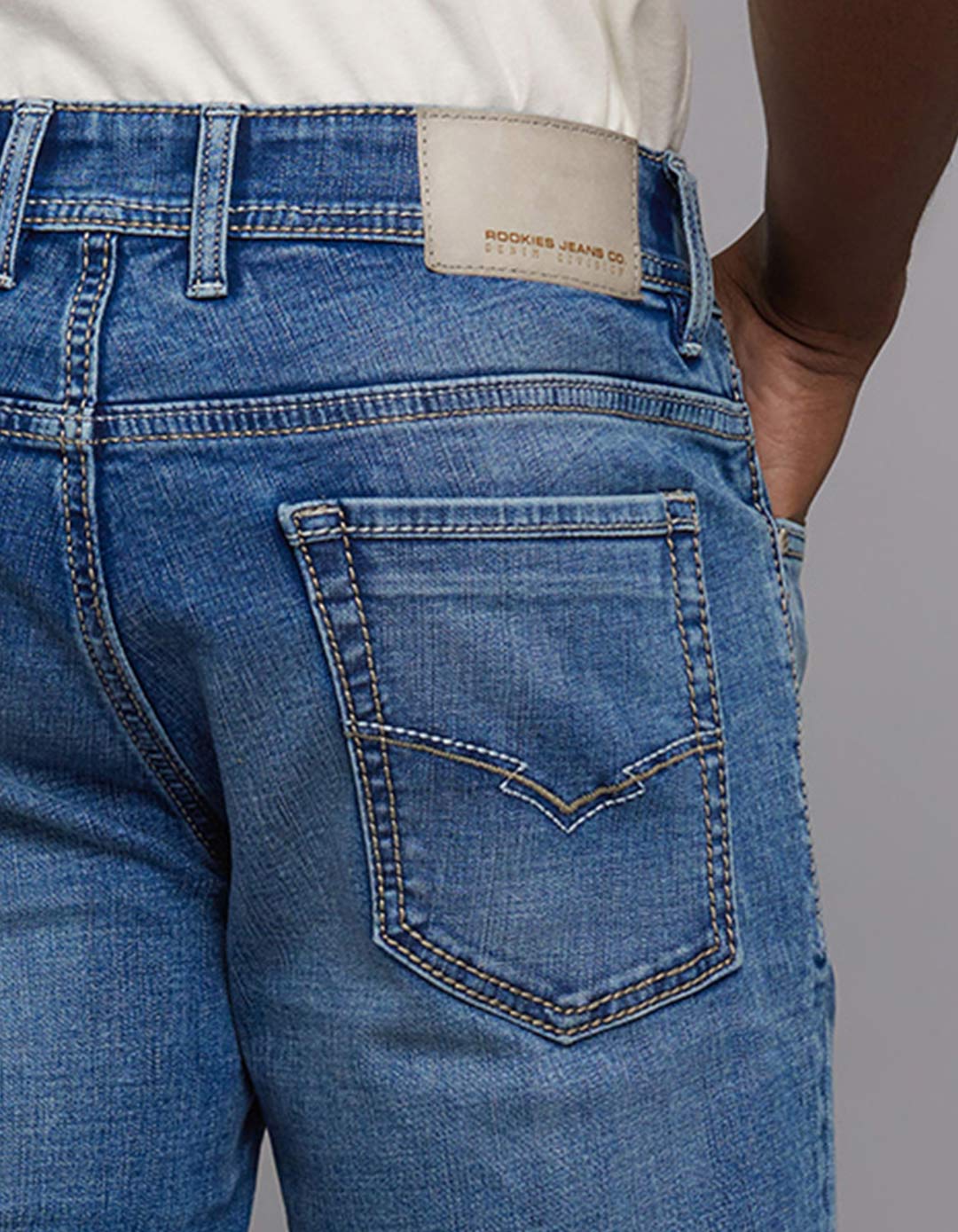Medium Blue 5 Pocket Mid Rise Loose Boot Leg Stretch Jeans - Image 6