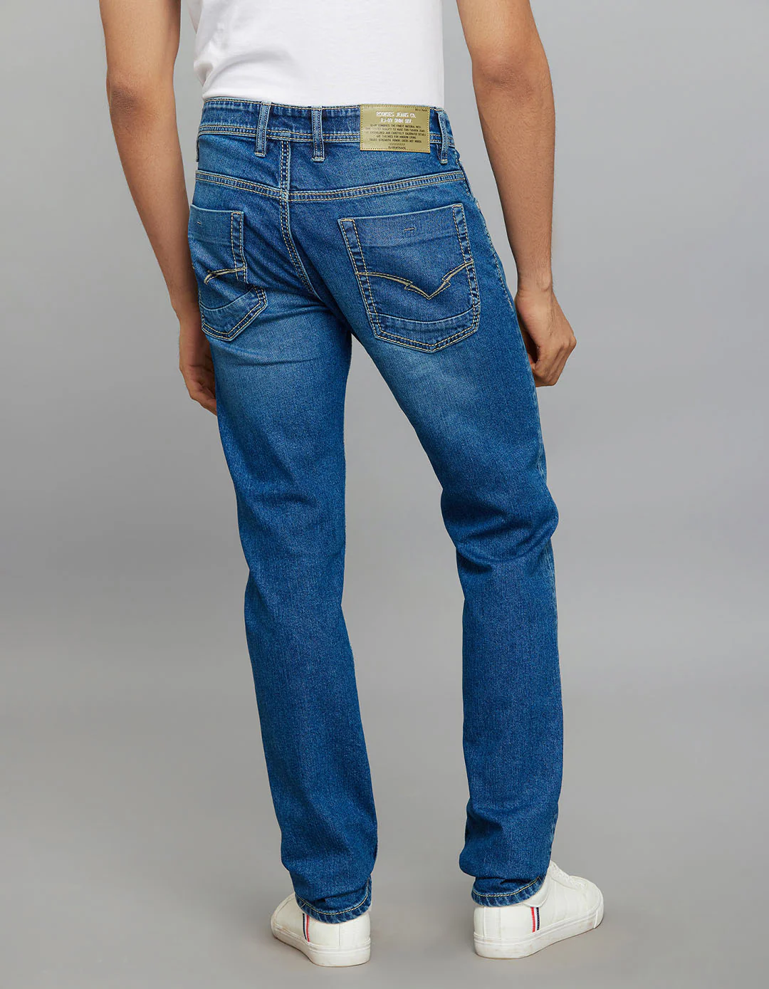 Medium Blue 5 Pocket Mid-Rise Slim Straight Fit Classic Stretch Jeans - Image 5
