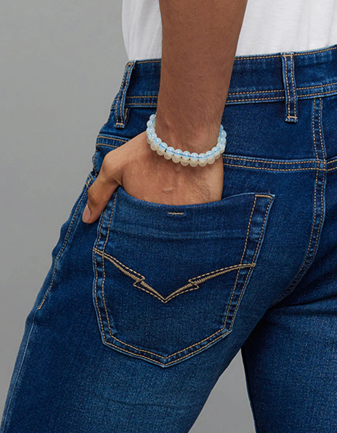 Medium Blue 5 Pocket Mid-Rise Slim Straight Fit Classic Stretch Jeans - Image 6