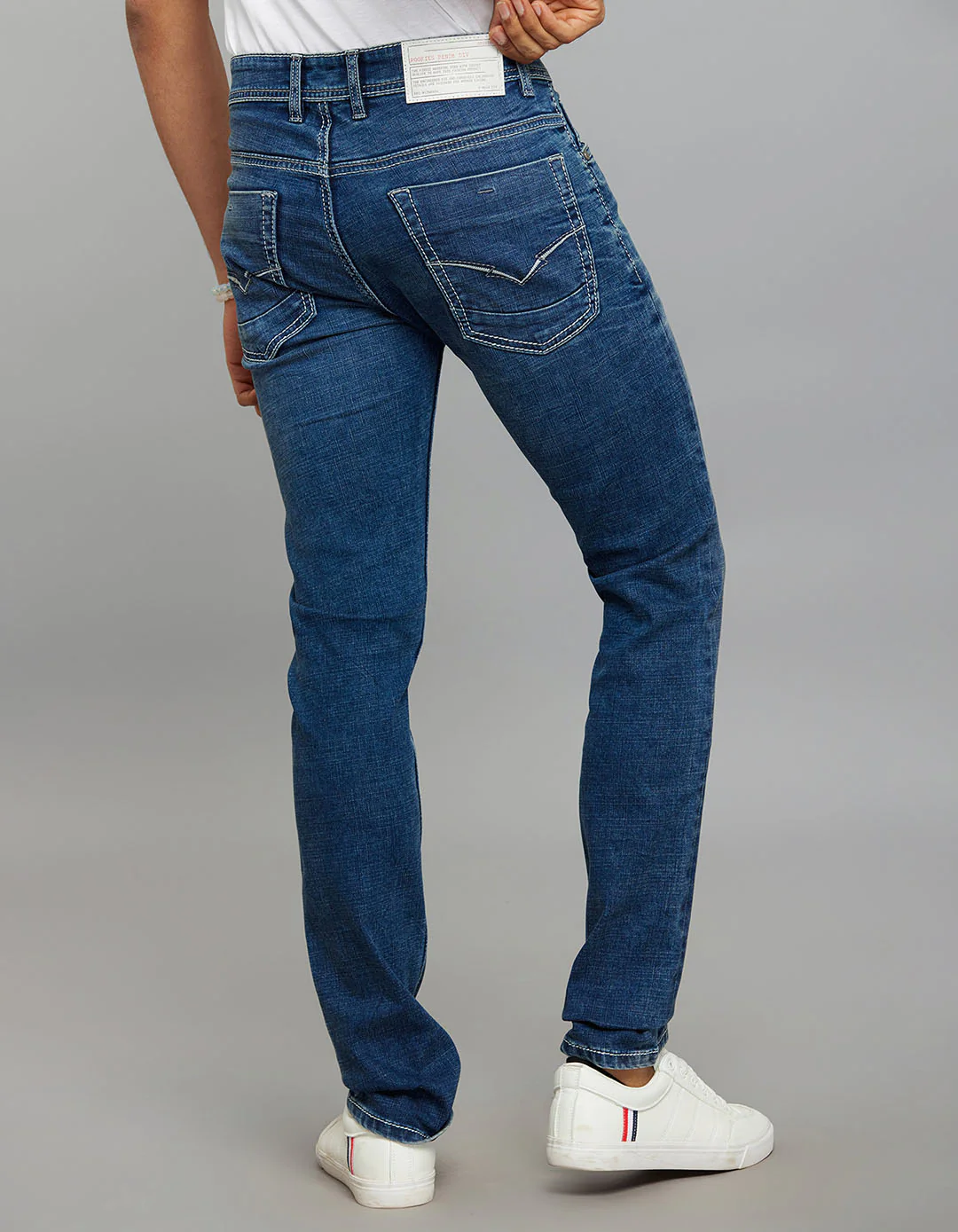 Medium Blue 5 Pocket Mid-Rise Slim Straight Fit Stretch Jeans - Image 5