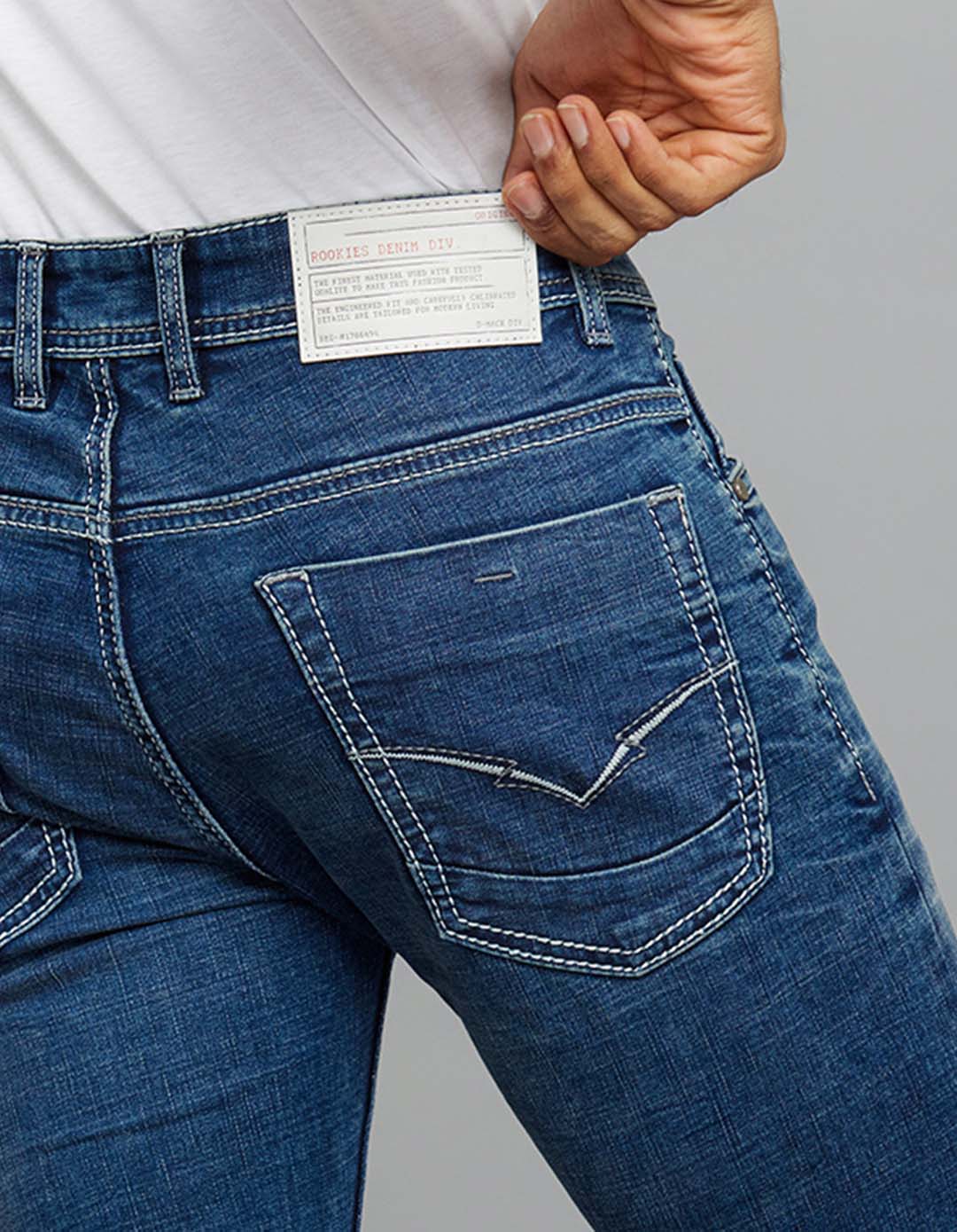 Medium Blue 5 Pocket Mid-Rise Slim Straight Fit Stretch Jeans - Image 6