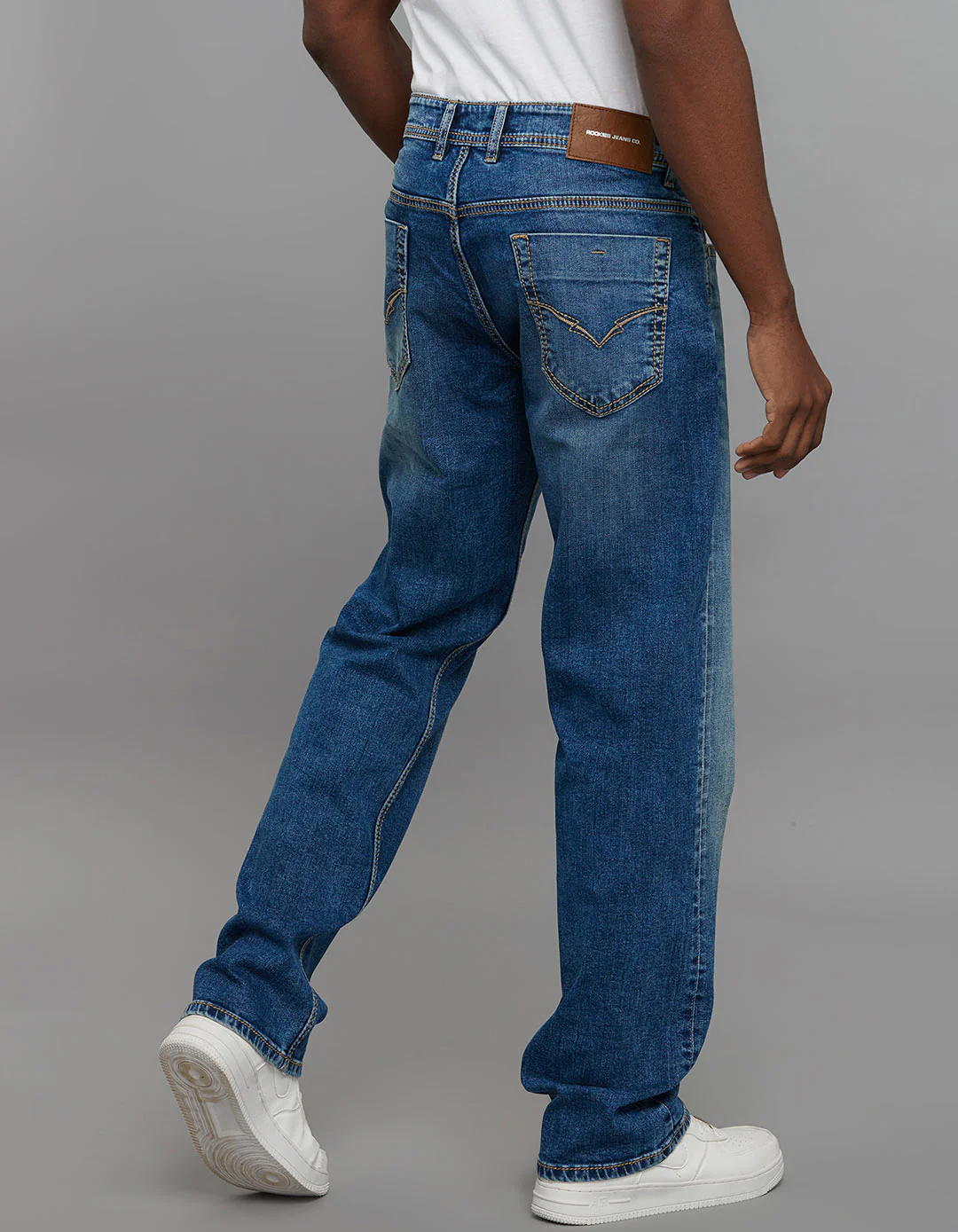 Medium Blue 5 Pocket Midrise, Comfort And Straight Fit Stretch Jeans - Image 5