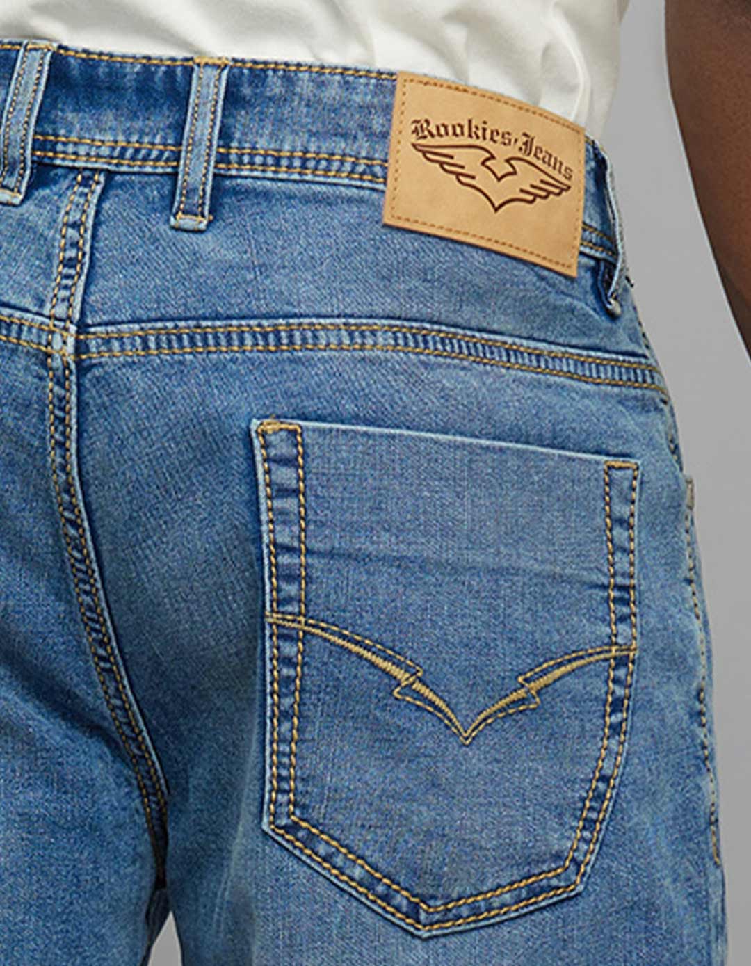 Medium Blue 5 Pocket Midrise, Comfort And Straight Fit Stretch Jeans - Image 6