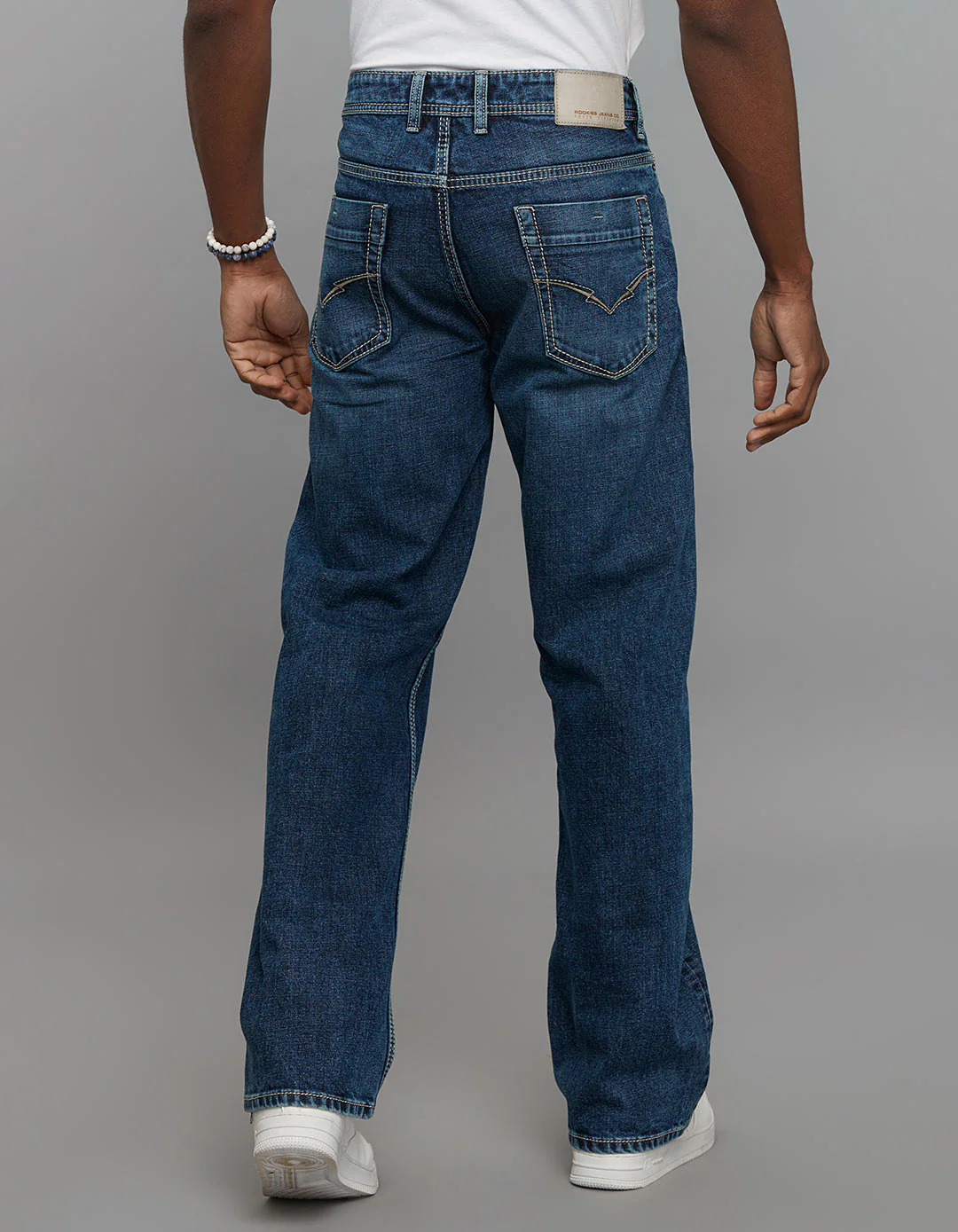 Medium Blue 5 Pocket Midrise Loose Fit Stretch Jeans - Image 5