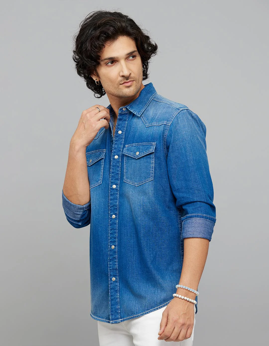 Medium Blue Full Sleeves Denim Shirt - Image 3