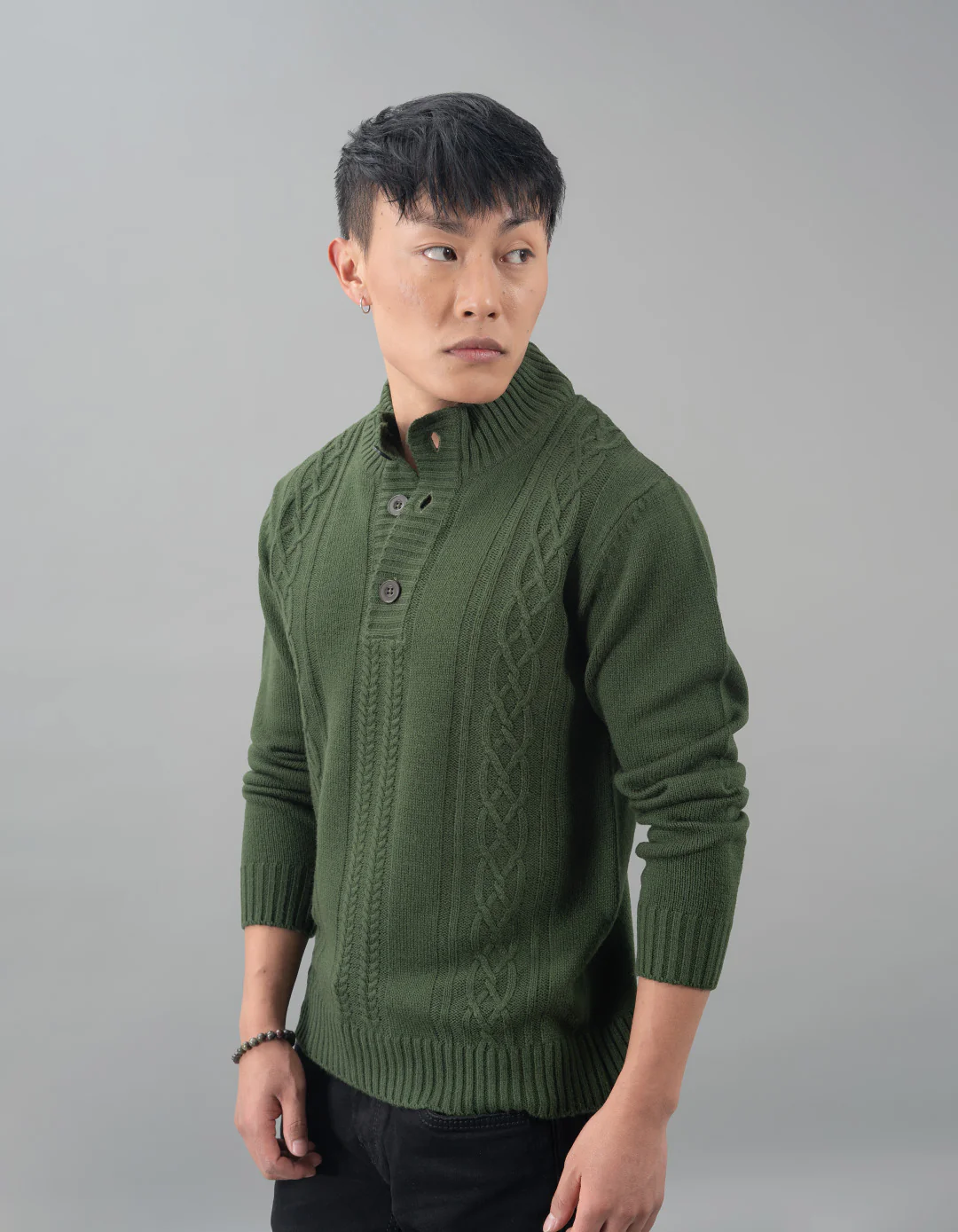 Mehendi Green High Neck Pullover Sweater - Image 3