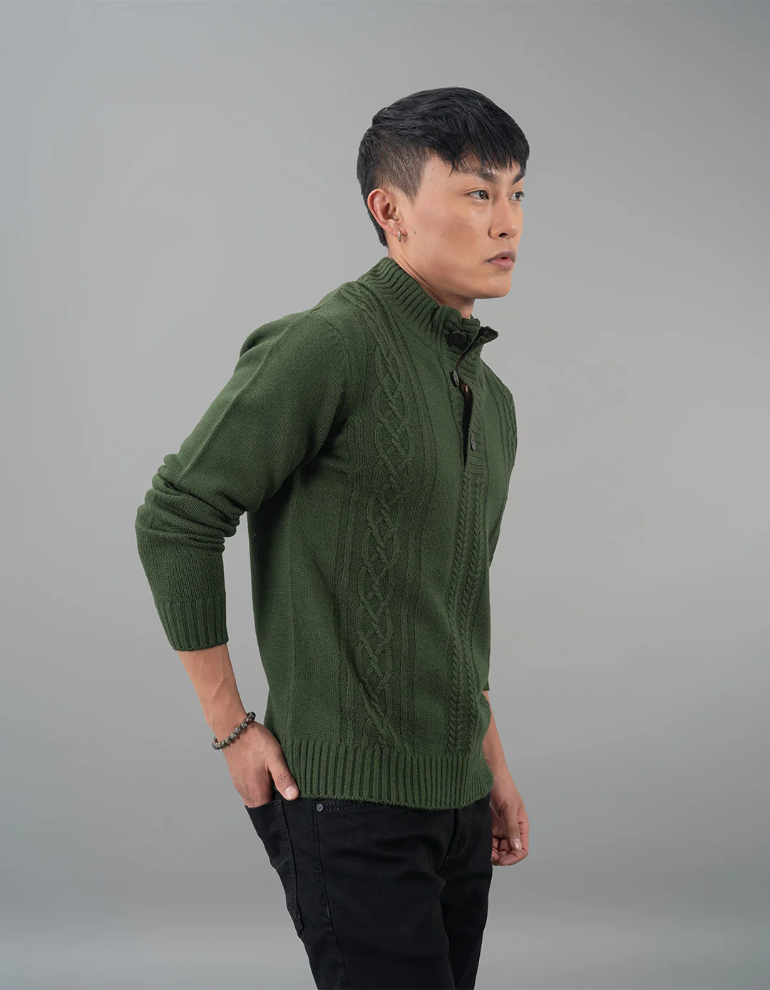 Mehendi Green High Neck Pullover Sweater - Image 4