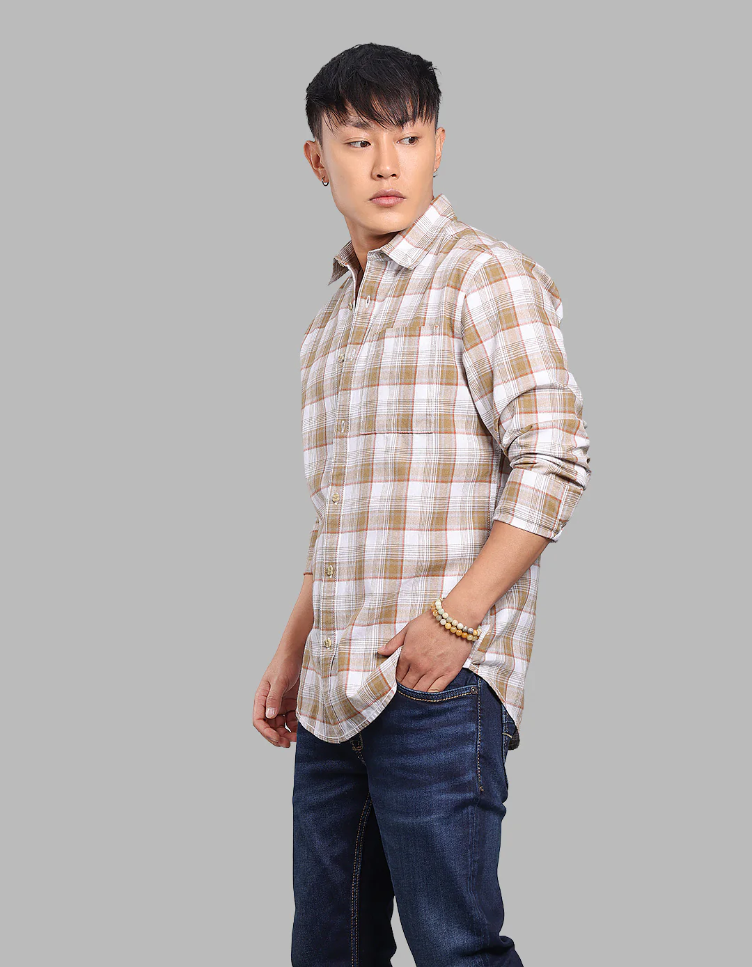 Mehendi White Full Sleeve Check Shirt - Image 3