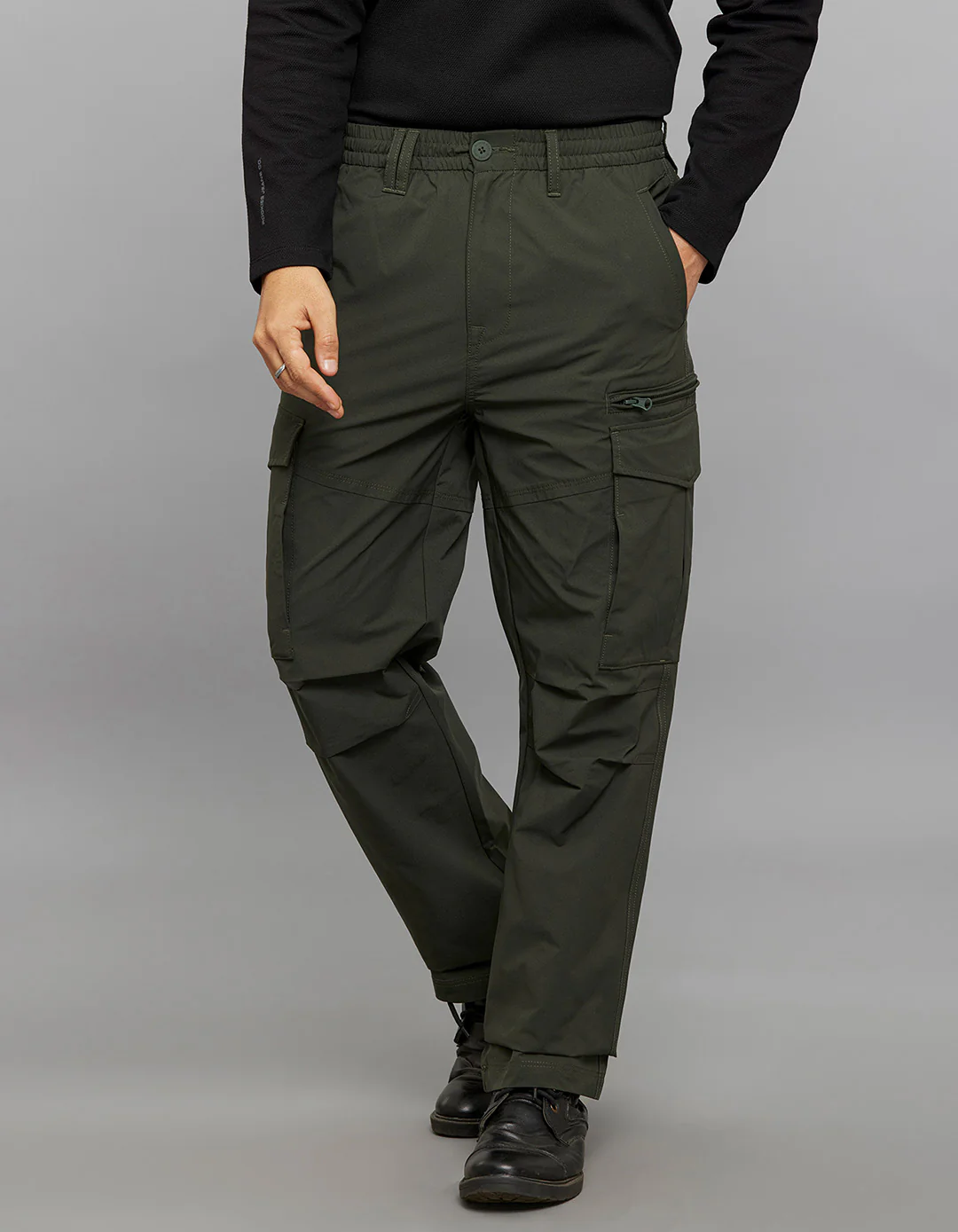 Military Green Comfort Straight Fit 100% Polyestor Cargo Pants