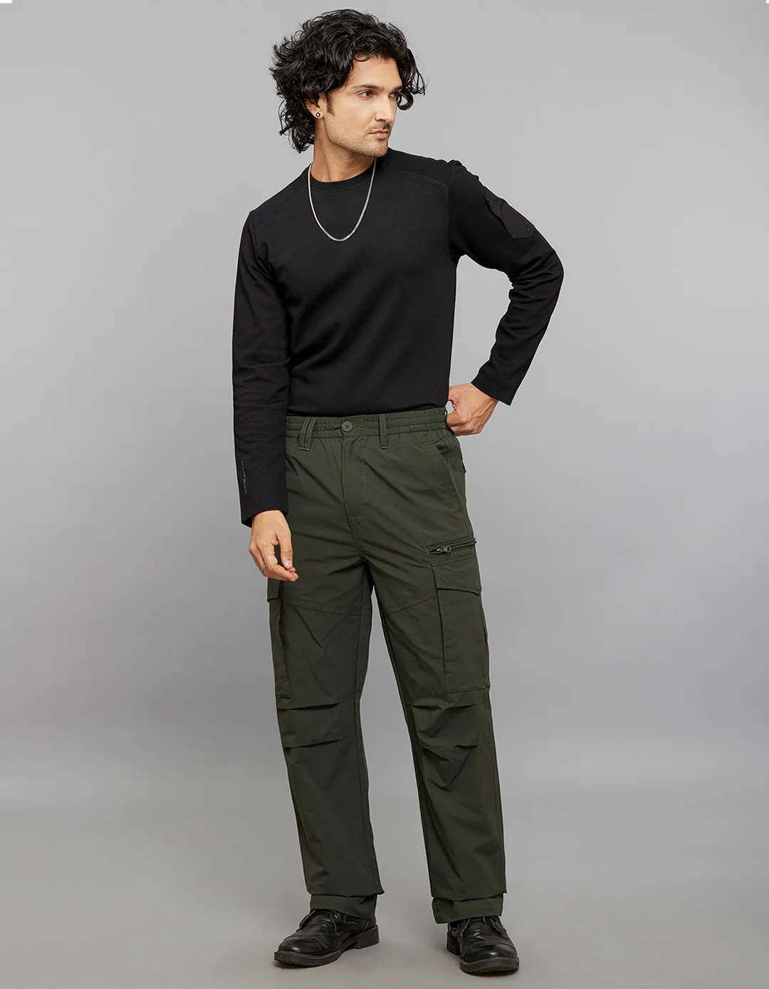 Military Green Comfort Straight Fit 100% Polyestor Cargo Pants - Image 2