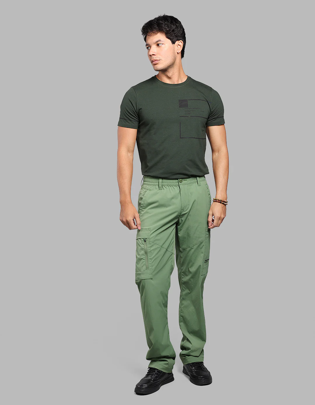Military Green Comfort Straight Fit Stretch Cargo Pants - Image 2