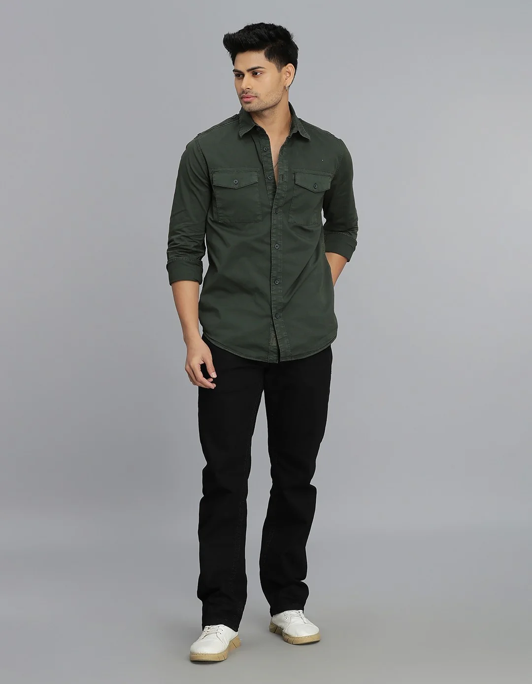 Military Green Full Sleeves Cargo Shirt - Image 2
