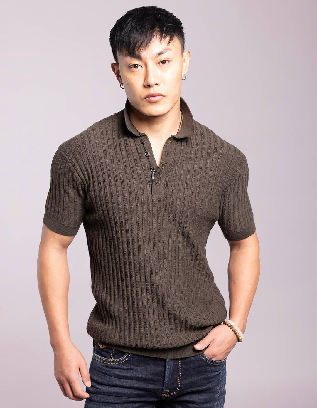 Military Green Half Sleeves Flatknit Polo Tee