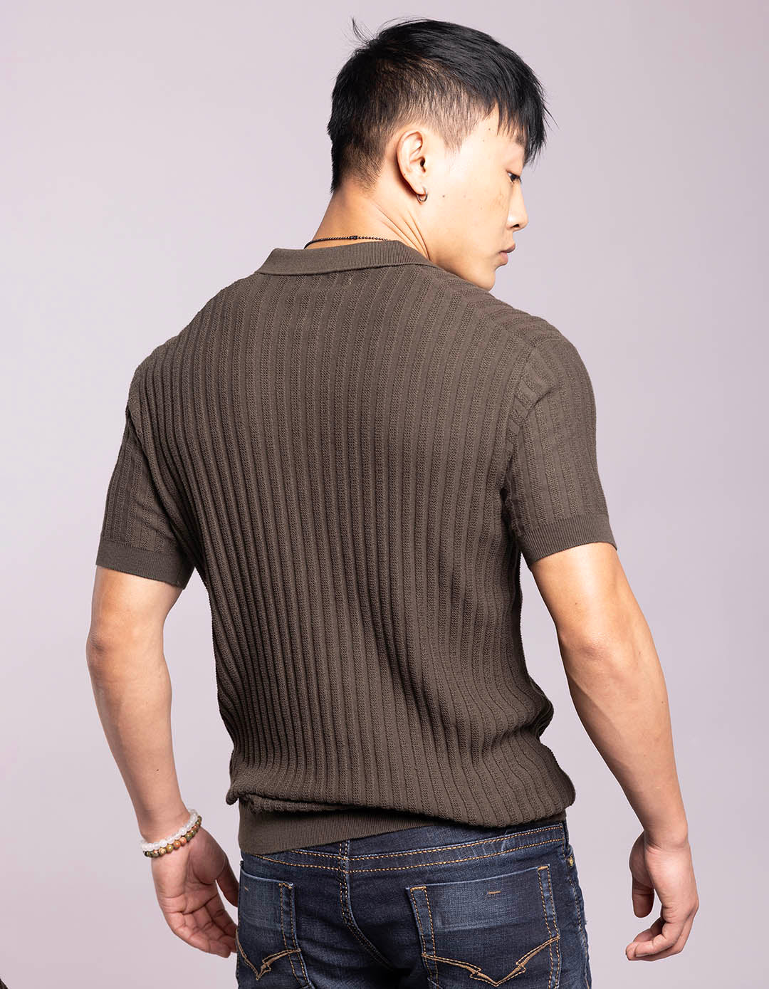 Military Green Half Sleeves Flatknit Polo Tee - Image 5