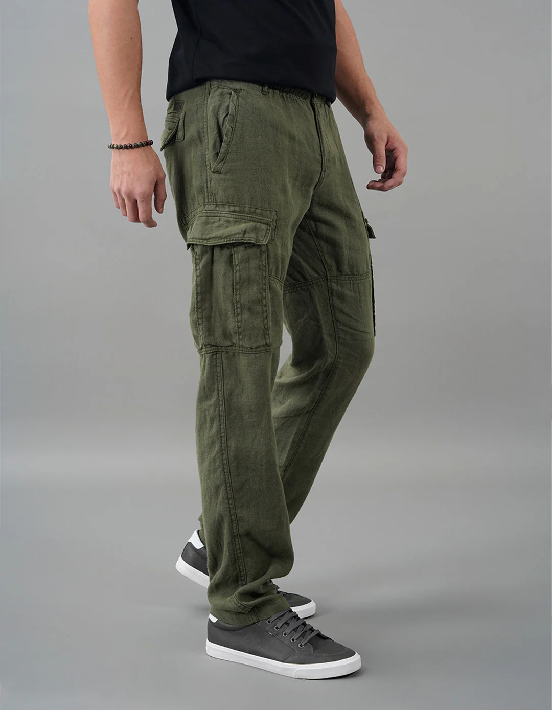 Military Green 100% Linen Cargo Pant - Image 4
