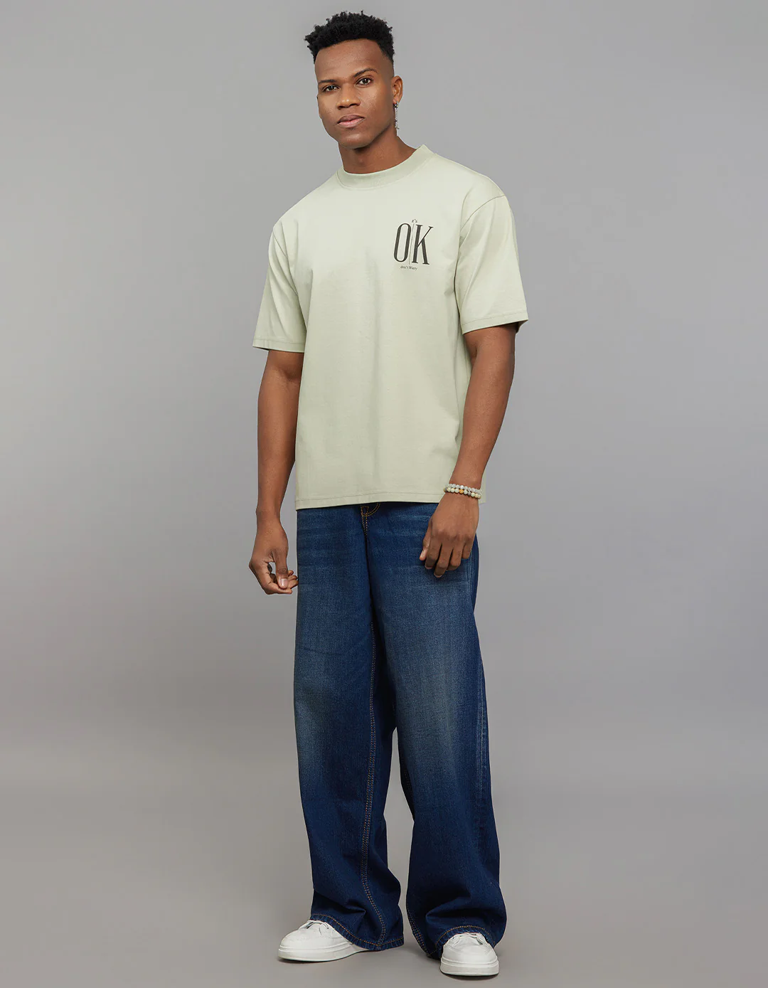 Mint Green Half Sleeves Round Neck Oversized Tee - Image 3