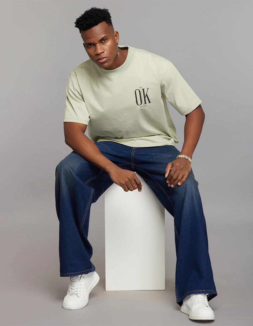 Mint Green Half Sleeves Round Neck Oversized Tee - Image 4
