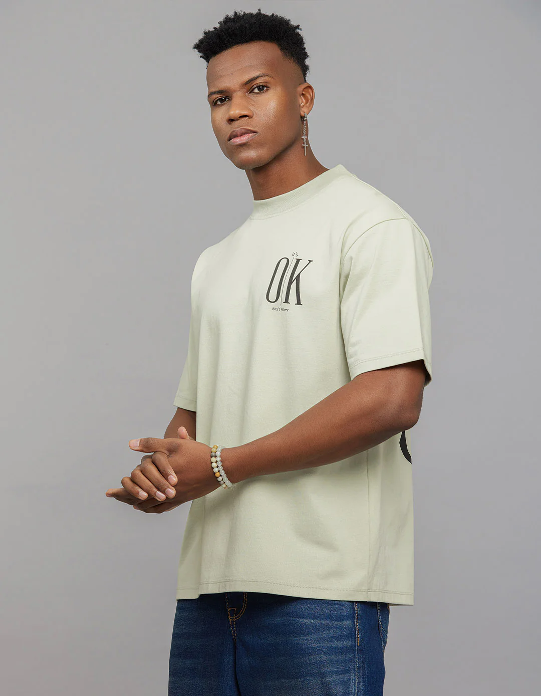 Mint Green Half Sleeves Round Neck Oversized Tee - Image 5