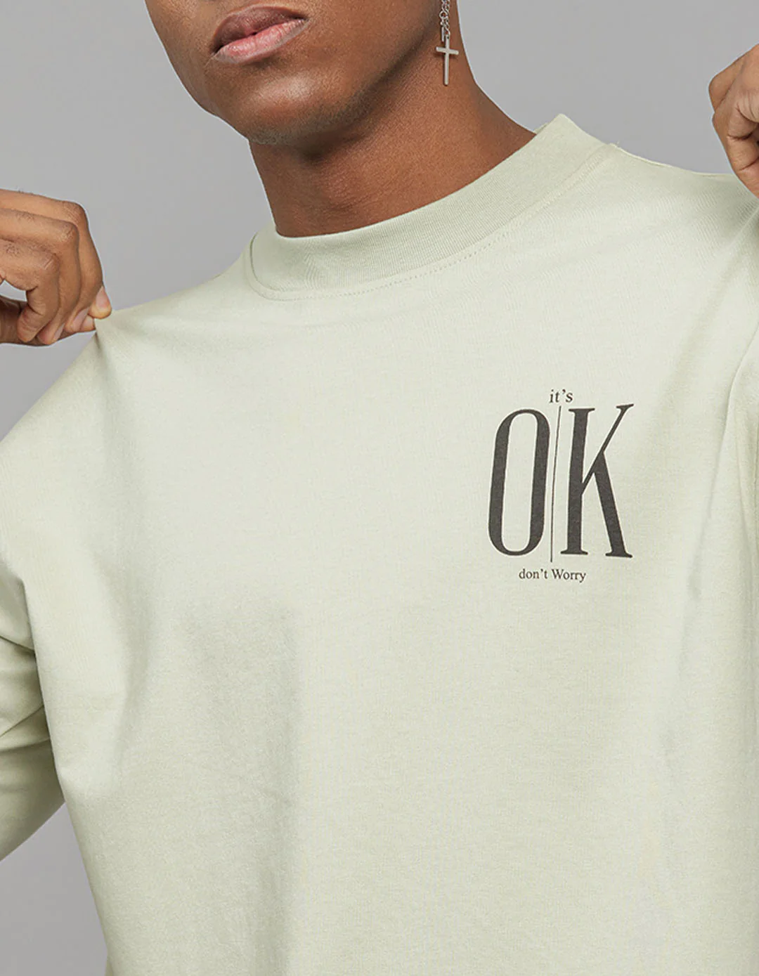 Mint Green Half Sleeves Round Neck Oversized Tee - Image 7