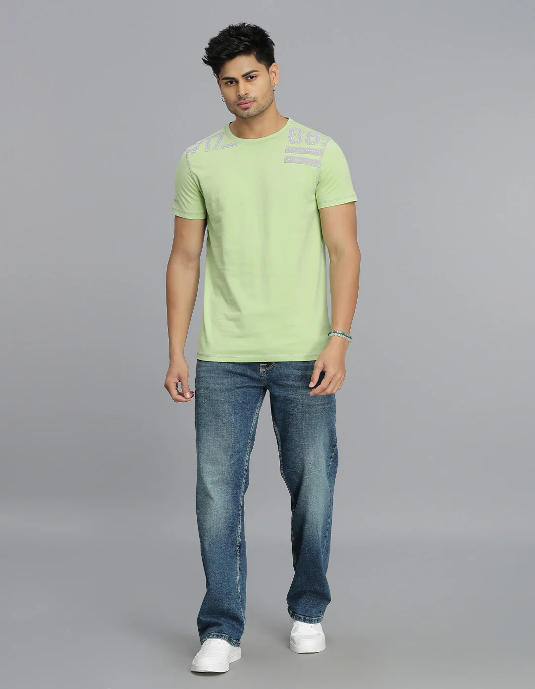 Mint Green Half Sleeves Round Neck Tee - Image 2