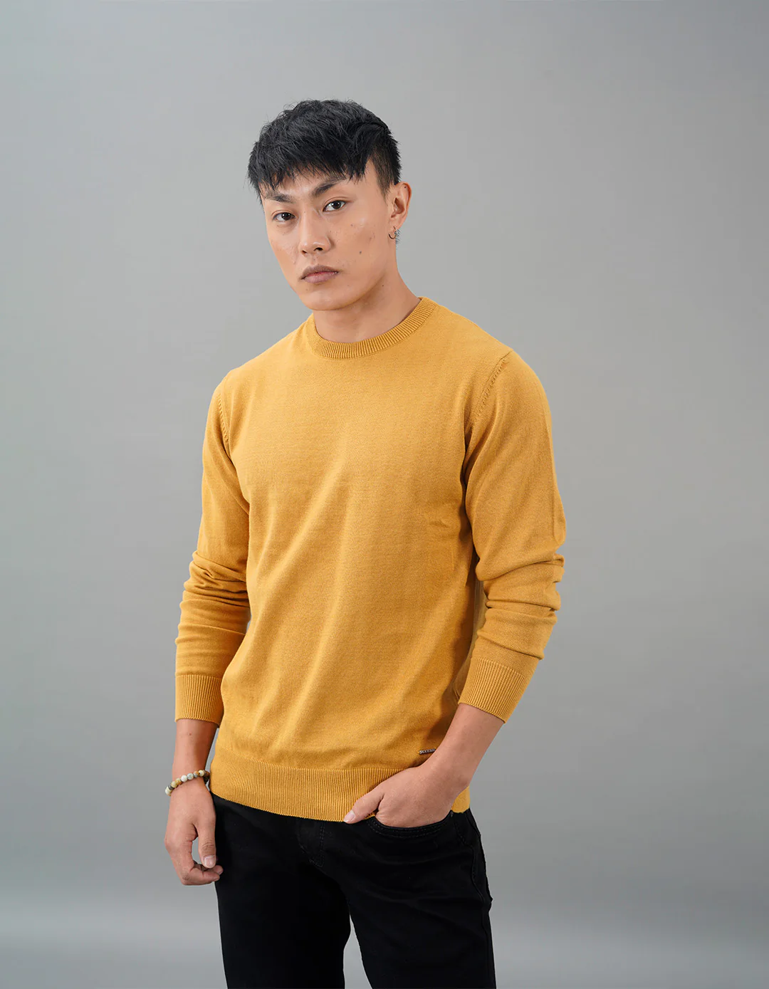 Mustard Round Neck Flatknit Tee - Image 3