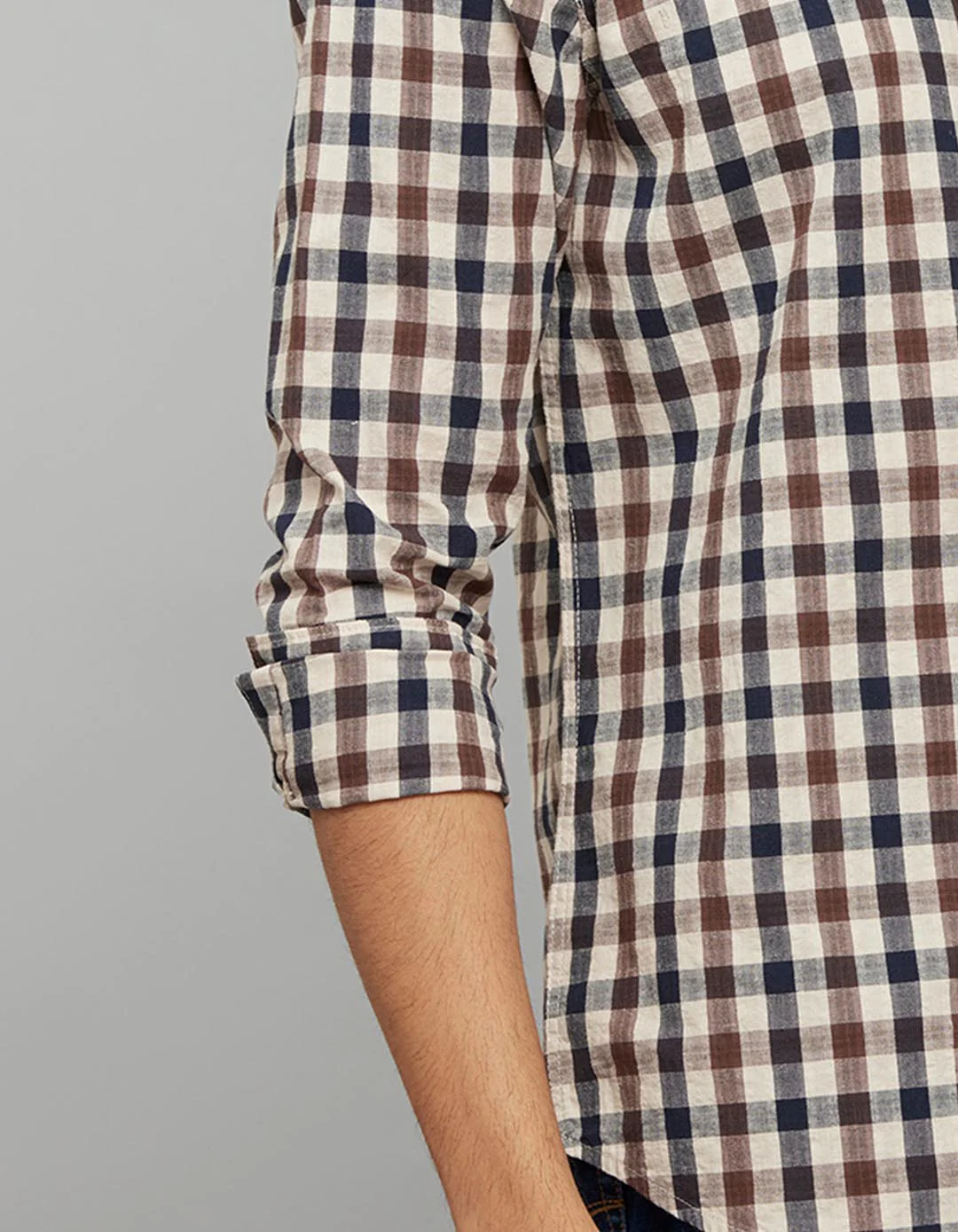 Navy Brown 100% Cotton Full Sleeves Check Shirt - Image 7