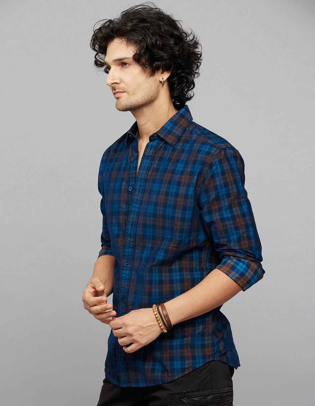 Navy 100% Cotton Full Sleeves Corduroy Check Shirt - Image 3