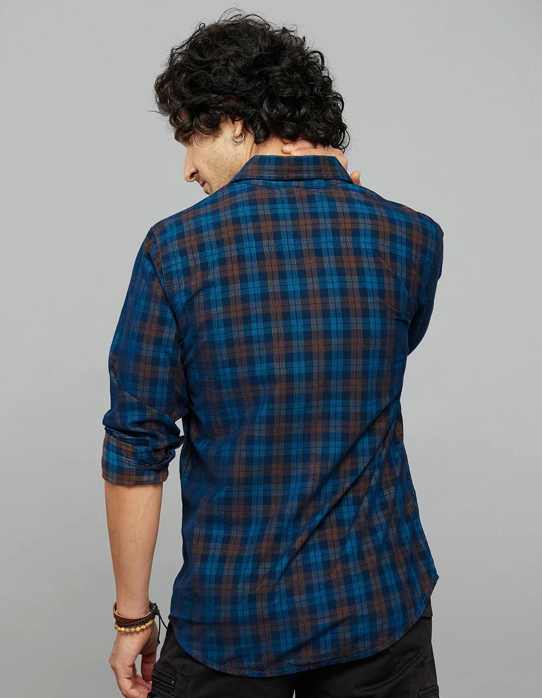 Navy 100% Cotton Full Sleeves Corduroy Check Shirt - Image 5