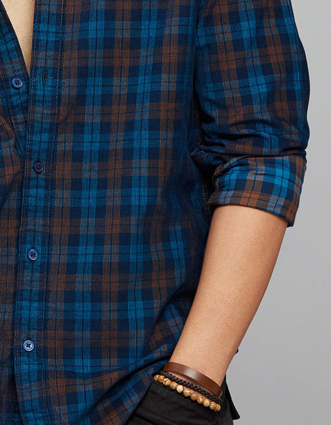 Navy 100% Cotton Full Sleeves Corduroy Check Shirt - Image 7
