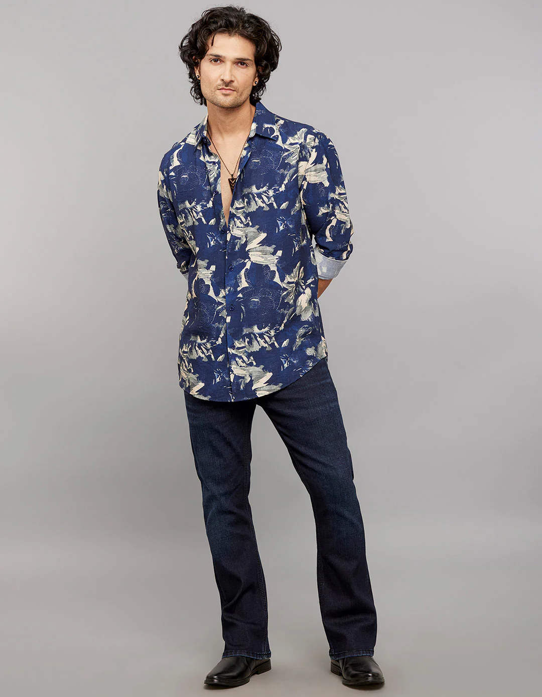Navy Full Sleeves Printed Shirt - Image 2
