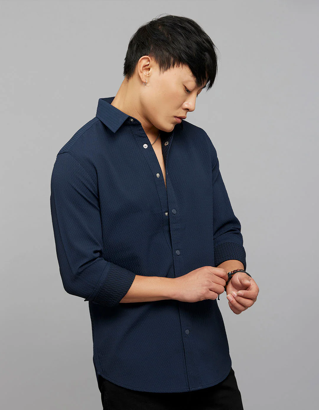 Navy Full Sleeves Texture Shirt - Image 4