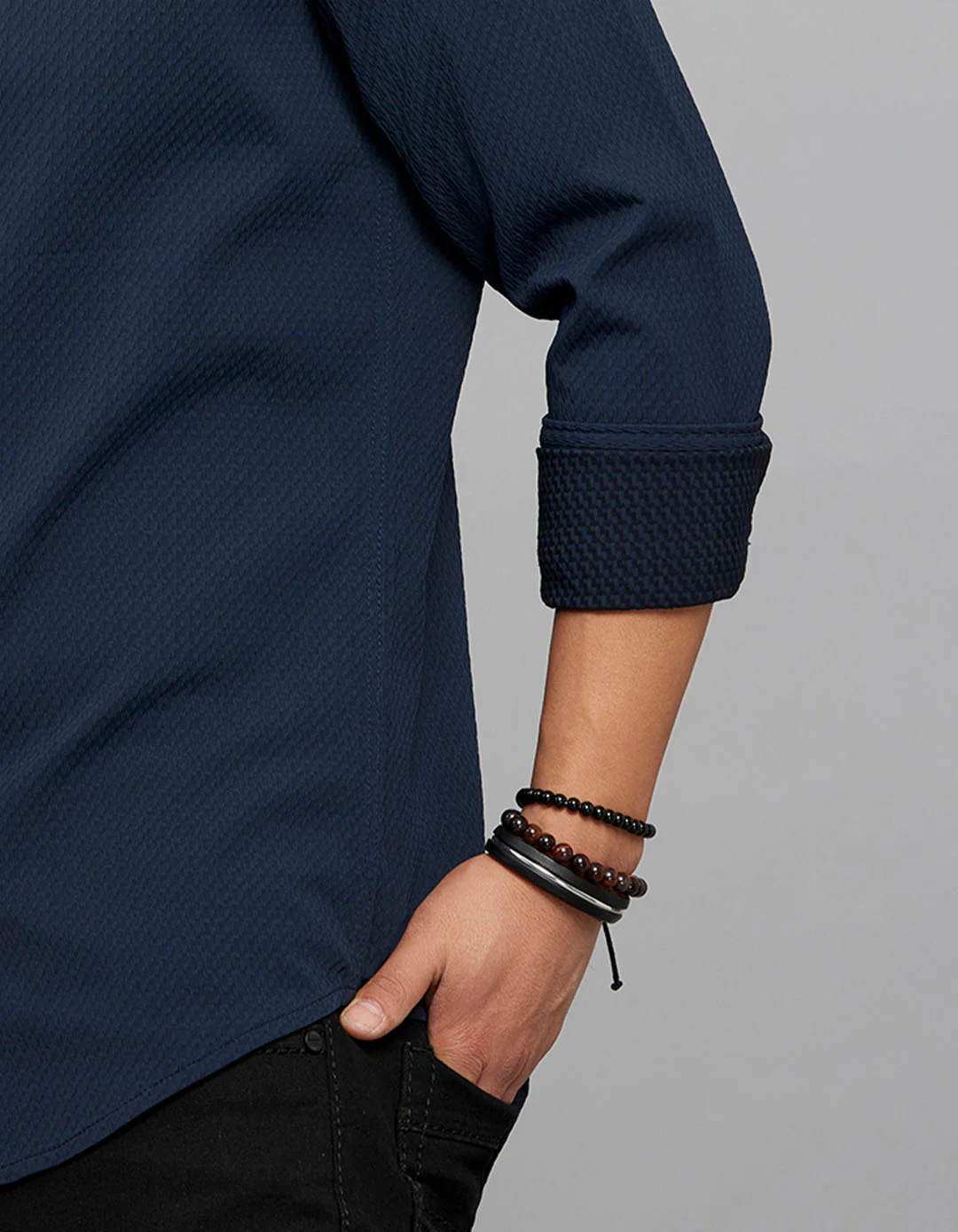 Navy Full Sleeves Texture Shirt - Image 7