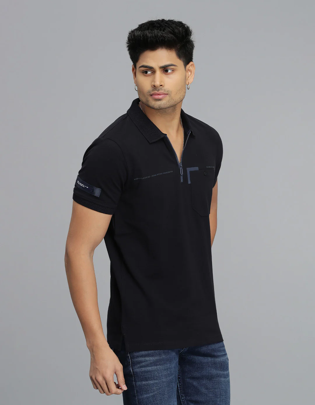 Navy Half Sleeves Pique Polo Tee - Image 4