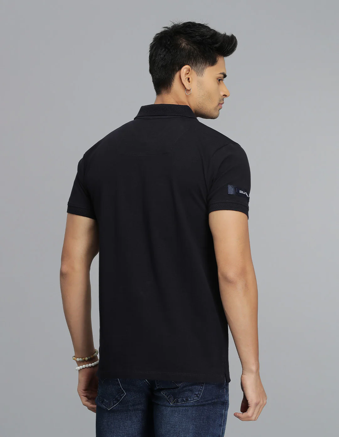Navy Half Sleeves Pique Polo Tee - Image 5