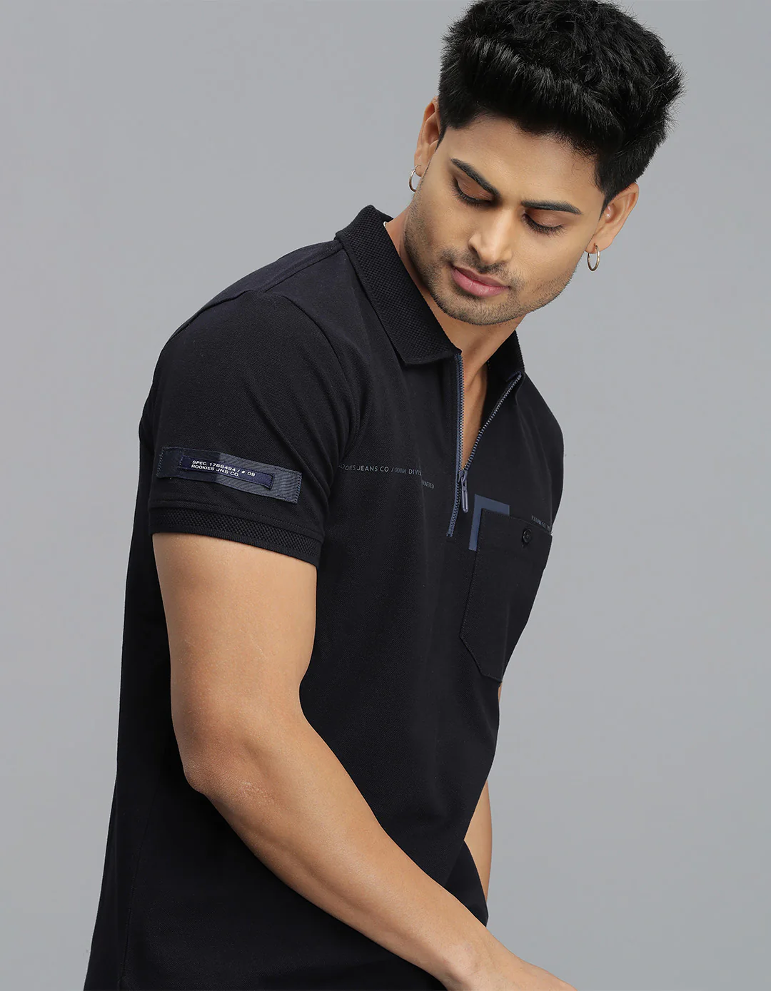 Navy Half Sleeves Pique Polo Tee - Image 6