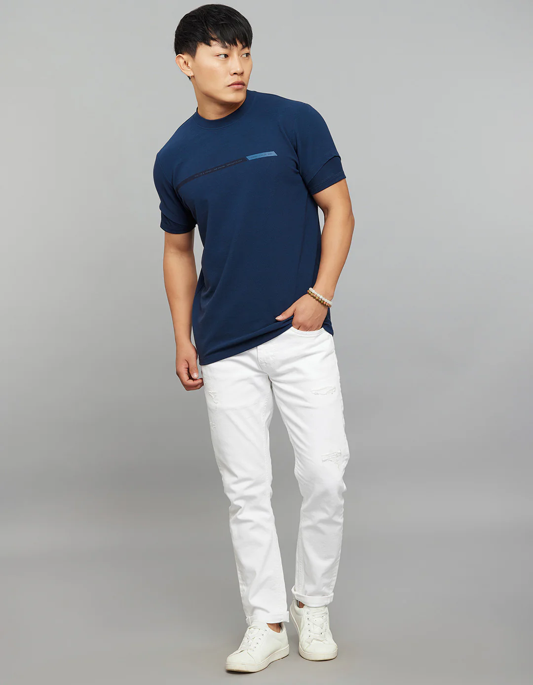 Navy Half Sleeves Round Neck Tee - Image 2