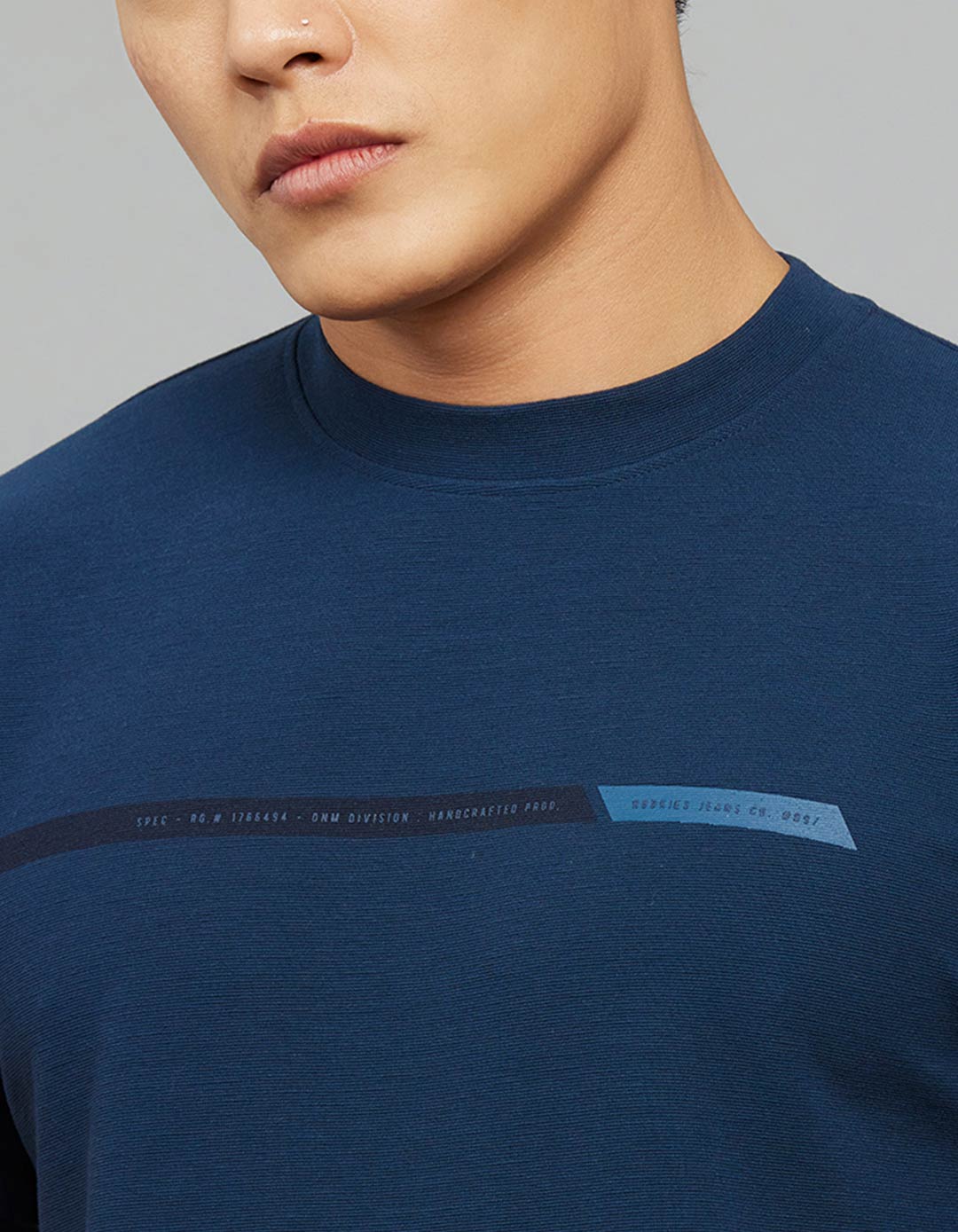 Navy Half Sleeves Round Neck Tee - Image 5