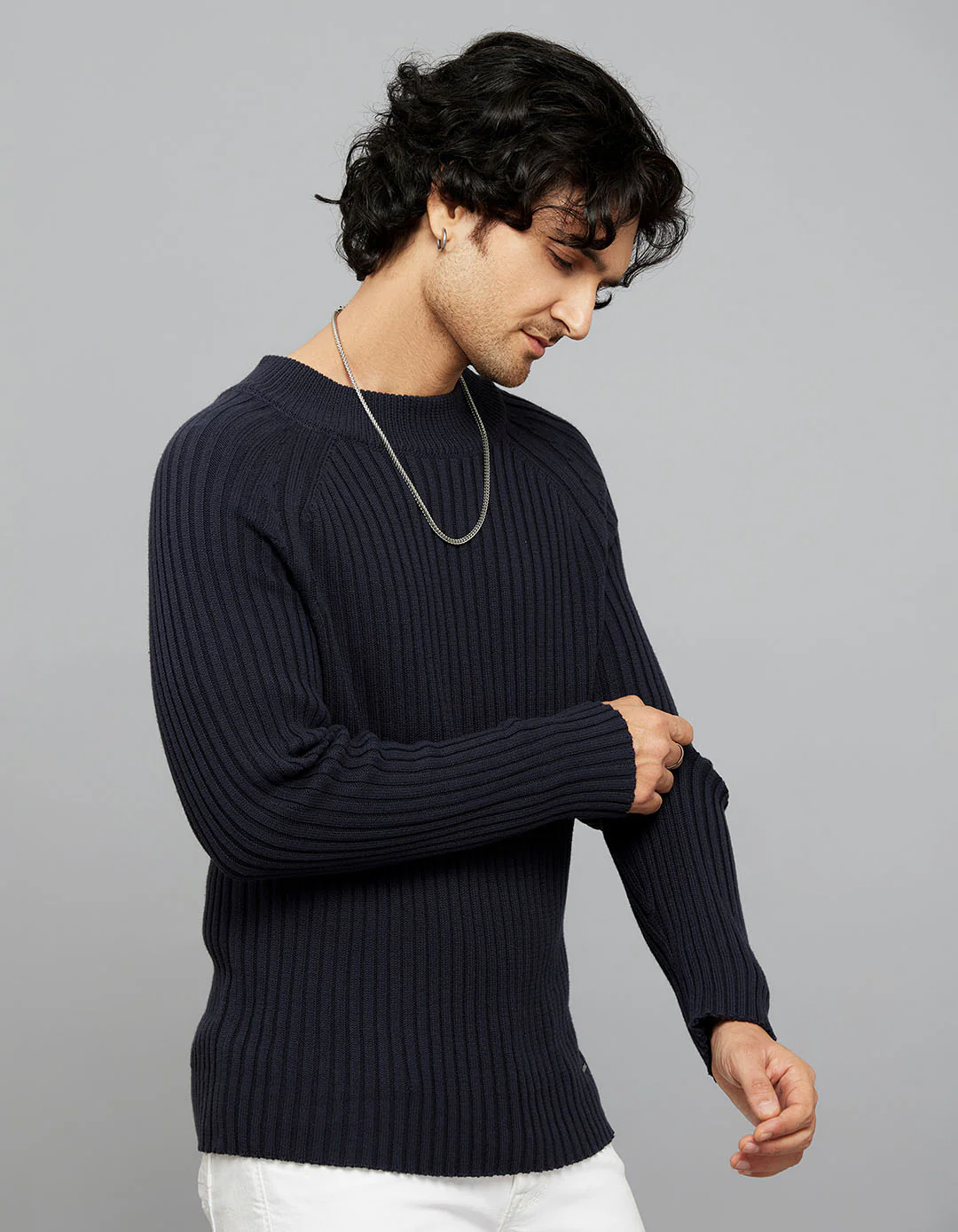 Navy High Neck Full Sleeves Flatknit - Image 4