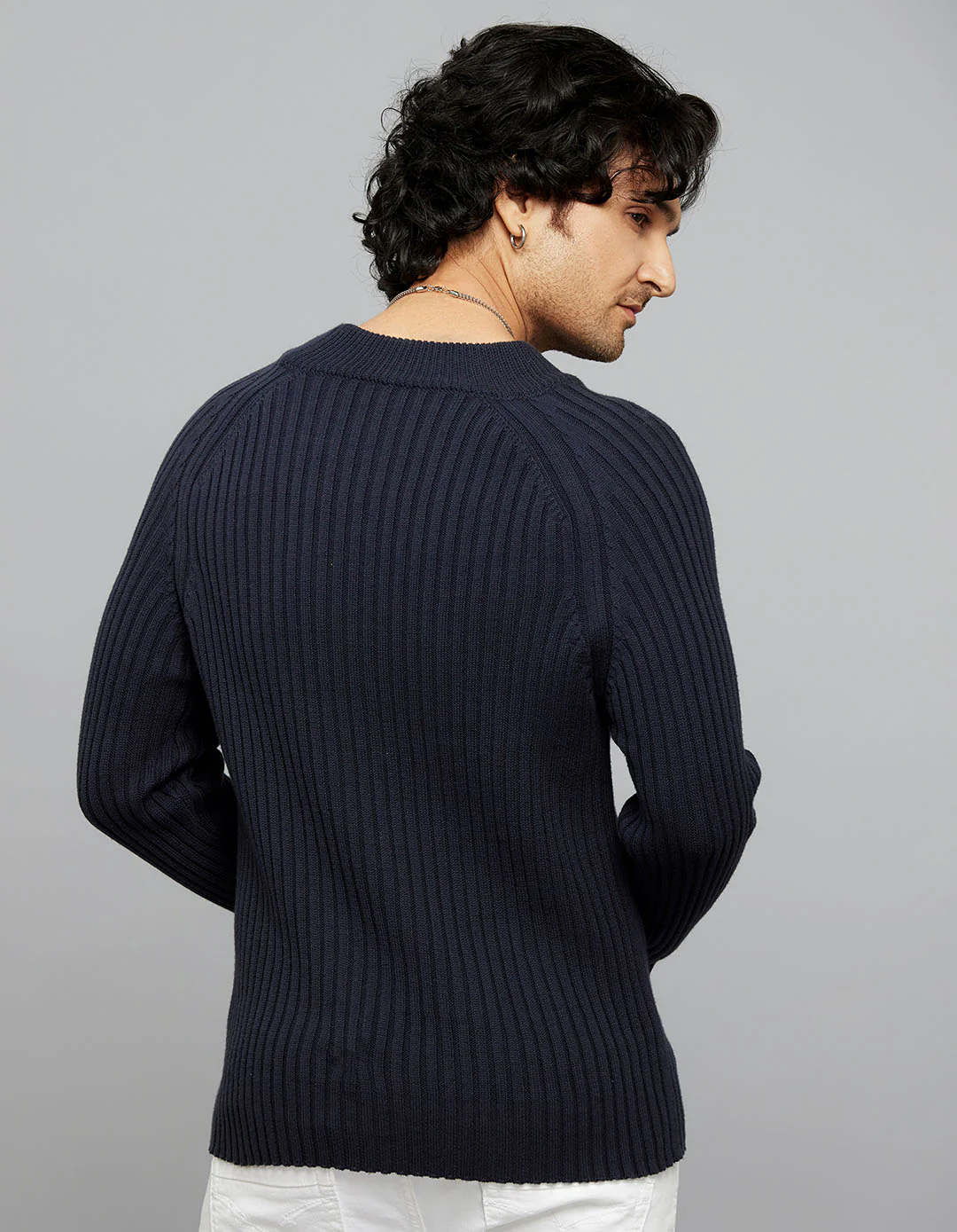 Navy High Neck Full Sleeves Flatknit - Image 5