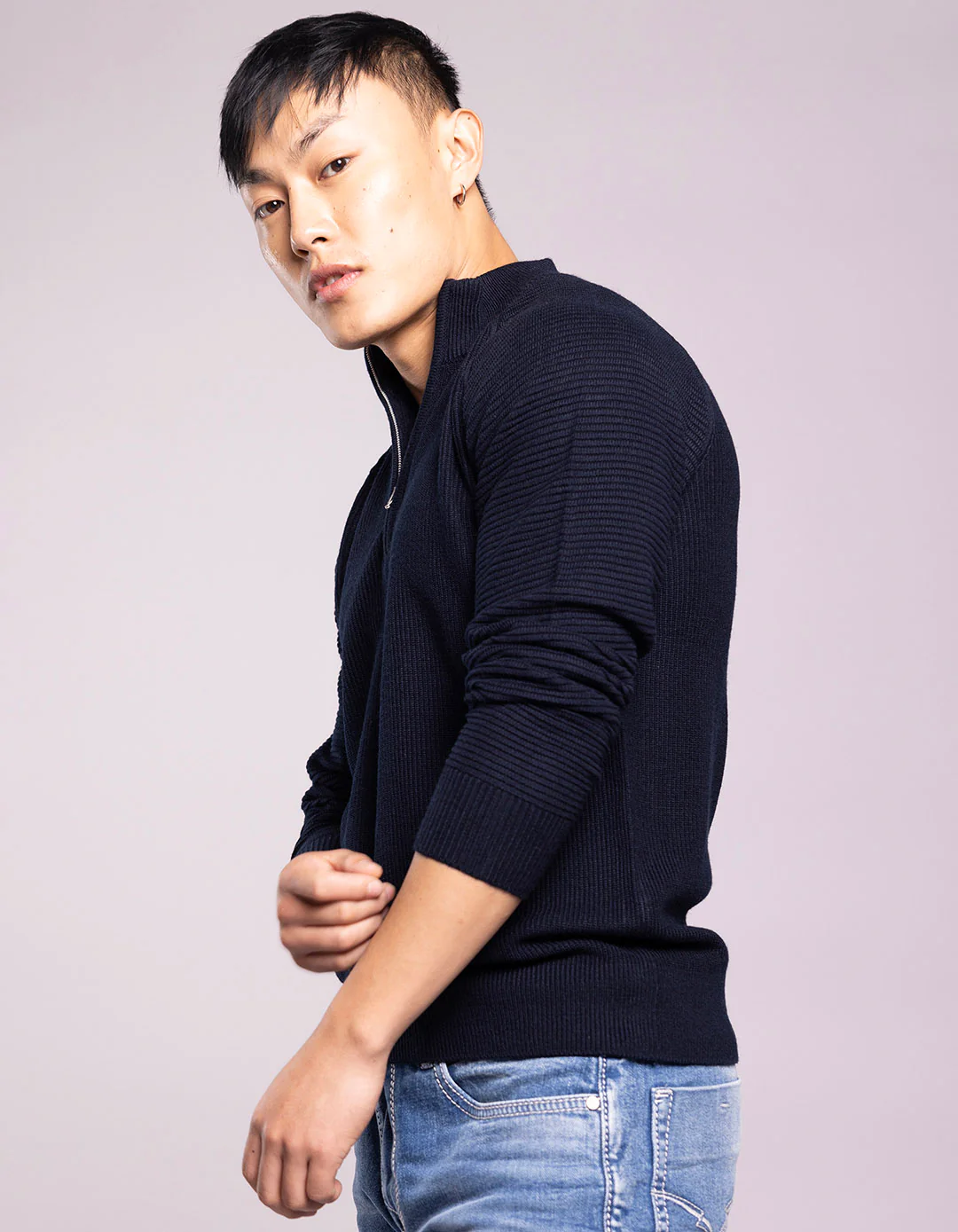 Navy High Neck Pullover Sweater - Image 3