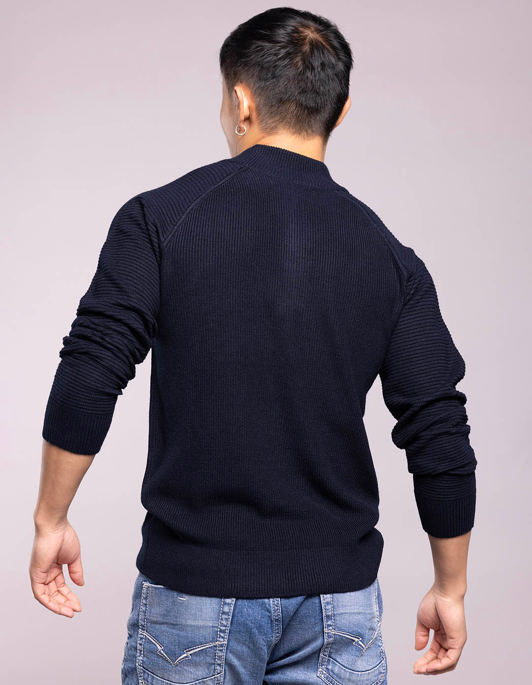 Navy High Neck Pullover Sweater - Image 4