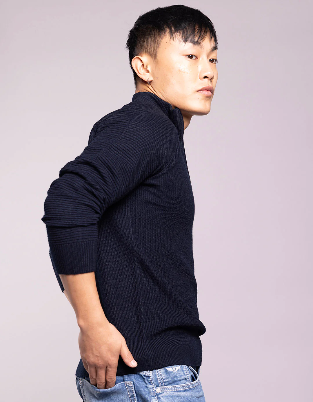 Navy High Neck Pullover Sweater - Image 5