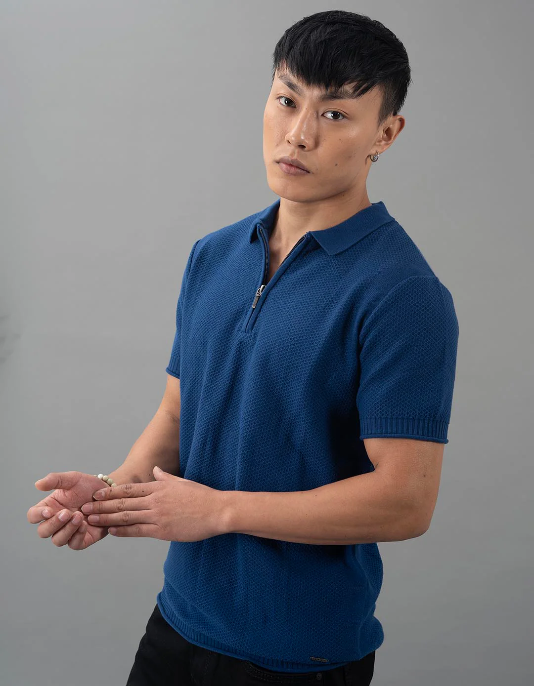 Navy Round Neck Flatknit Tee - Image 3